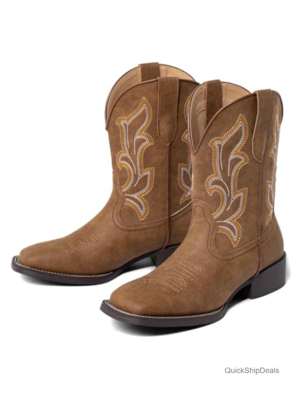 Womens Wide Square Toe Faux Leather Ankle Cowboy Booties Western